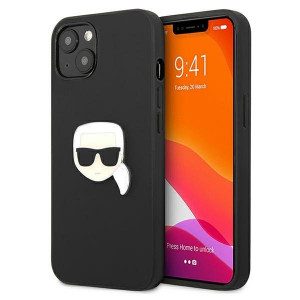 Оригинален твърд гръб KARL LAGERFELD Leather Ikonik Karl's Head Metal KLHCP13SPKMK - iPhone 13 mini черен - Img 1