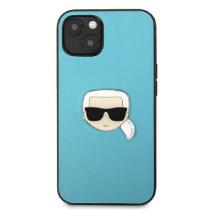 Оригинален твърд гръб KARL LAGERFELD Leather Ikonik Karl's Head Metal KLHCP13SPKMB - iPhone 13 mini син - Img 3