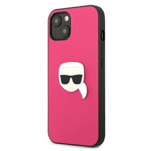 Оригинален твърд гръб KARL LAGERFELD Leather Ikonik Karl's Head Metal KLHCP13SPKMP - iPhone 13 mini розов - Img 2