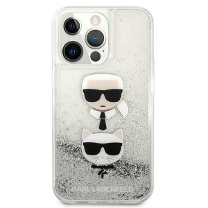 Оригинален твърд гръб KARL LAGERFELD Liquid Glitter Karl & Choupette Head KLHCP13LKICGLS - iPhone 13 Pro сребрист - Img 3