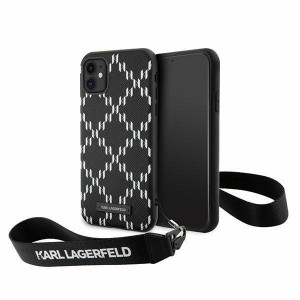 Оригинален твърд гръб KARL LAGERFELD Monogram Losange Saffiano KLHCN61SAKLMBSK - iPhone 11 черен - Img 1