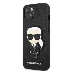 Оригинален твърд гръб KARL LAGERFELD Saffiano Ikonik Karl's Patch KLHCP13SOKPK - iPhone 13 mini черен - Img 2