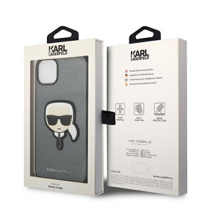 Оригинален твърд гръб KARL LAGERFELD Saffiano Karl's Head Patch KLHCP14SSAPKHG - iPhone 14 сребрист - Img 8