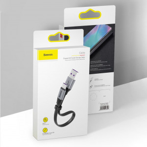 Плосък кабел за зареждане и данни BASEUS Simple HW USB Type A към USB Type C с бързо зареждане 3.0 5A 40W 0.23m (CATMBJ-BG1) сив - Img 18