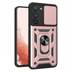 Подсилен гръб Hybrid Armor Camshield с подвижно покритие за камерата и стойка - Samsung Galaxy S23+ розов - Img 1