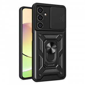 Подсилен гръб Hybrid Armor Camshield с подвижно покритие за камерата и стойка - Samsung M54 черен - Img 1