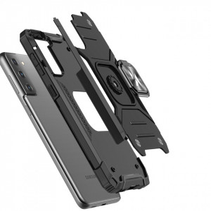 Подсилен гръб WOZINSKY Ring Armor със стойка - Samsung Galaxy S22 Ultra розов - Img 4