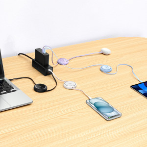 Прибиращ се кабел за зареждане и данни BASEUS Free2Draw Mini USB Type C към USB Type C 100W 1m лилав - Img 5