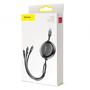 Прибиращ се кабел за зареждане и данни BASEUS Golden Loop 3in1 USB кабел Type A към micro USB / Lightning / USB Type C 3.5A 35cm-10.2m черен (CAMLT-JH01) - Img 18