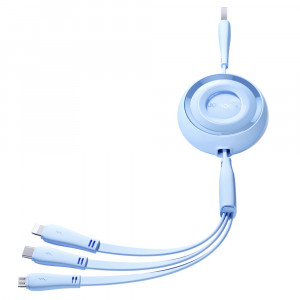 Прибиращ се кабел за зареждане и данни JOYROOM Colorful S-A40 3in1 USB Type A към USB Type C / Lightning / micro USB 1m син - Img 1