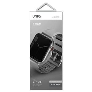 Силиконова каишка UNIQ Linus - Apple Watch 41mm Series 9 / 41mm Series 8 / 41mm Series 7 / 40mm Series 6 / 40mm SE / 40mm Series 5 / 40mm Series 4 / 38mm Series 3 / 38mm Series 2 / 38mm (1st gen) szary / chalk сив - Img 3