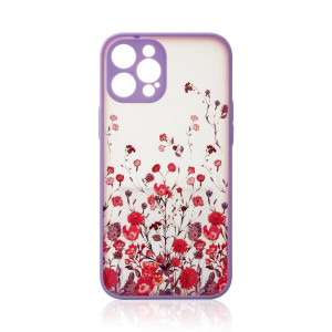 Силиконов гръб Design - iPhone 12 Pro Max лилав с цветя - Img 1