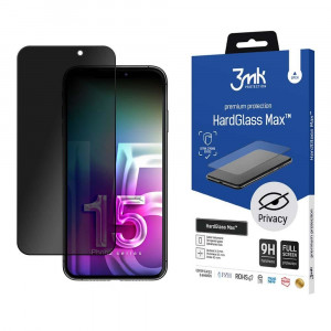 Стъклен протектор с пълно покритие и филтър за поверителност 3mk Hard Glass Max Privacy - iPhone 15 Pro Max с черна рамка