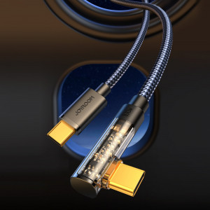 90° кабел за зареждане и данни с оплетка JOYROOM USB Type C към USB Type C с бързо зареждане 100W 1.2m черен (S-CC100A6) - Img 7