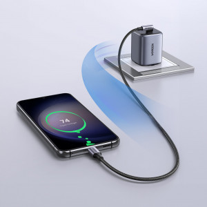 90° кабел за зареждане и данни с оплетка UGREEN US255 USB Type C към USB Type C 2.0 CM/M алуминиева обвивка с никелово покритие 0.5m сив / черен - Img 5