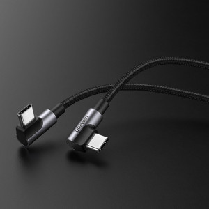 90° кабел за зареждане и данни с оплетка UGREEN US323 USB Type C към USB Type C 2m черен - Img 2