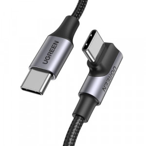 90° кабел за зареждане и данни с оплетка UGREEN US334 USB Type C 2.0 към USB Type C 2.0 100W Power Delivery 1m черен - Img 1
