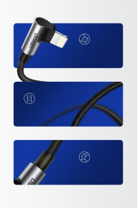 90° кабел за зареждане и данни UGREEN USB Type A към Lightning MFi 1m 2.4A черен (60521) - Img 7