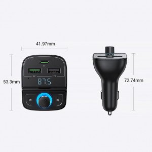 Bluetooth 5.0 FM трансмитер за кола UGREENсъс зарядно 3x USB Type A / четец за SD и Micro SD карти 4.8A (CD229) черен - Img 9