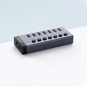 USB хъб UGREEN 7в1 USB Type C към 7x USB Type A 3.0 PD DC 12V (CM481) сив - Img 5