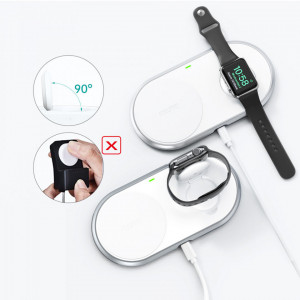 Безжично зарядно със стойка CHOETECH Qi 10W 2в1 MFi + кабел USB Type C (T317) бяло - Img 4