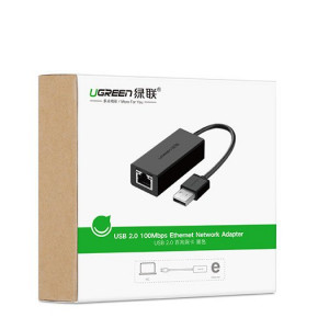 Външен мрежов адаптер UGREEN USB Type A 2.0 към RJ45 100 Mbps (CR110 20254) черен - Img 14