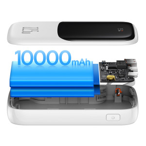 Външна батерия BASEUS Qpow Digital дисплей 10000mAh 22.5W с бързо зареждане / PD / SCP / FCP с вграден USB-C кабел бяла - Img 8