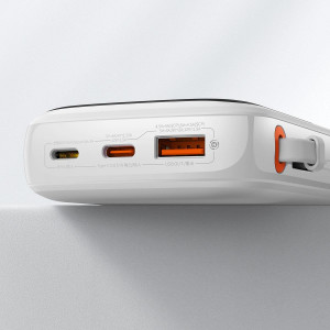 Външна батерия BASEUS Qpow Digital дисплей 10000mAh 22.5W с бързо зареждане / PD / SCP / FCP с вграден USB-C кабел бяла - Img 12