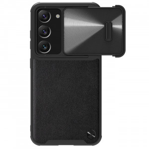 Гръб от естествена кожа с подвижно покритие за камерата NILLKIN CamShield Leather S - Samsung Galaxy S23+ черен - Img 1