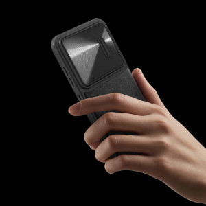 Гръб от естествена кожа с подвижно покритие за камерата NILLKIN CamShield Leather S - Samsung Galaxy S23+ черен - Img 9