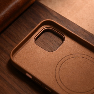 Гръб от естествена кожа iCARER Leather MagSafe - iPhone 14 кафяв - Img 19