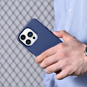Гръб от естествена кожа iCARER Leather MagSafe - iPhone 14 Pro Max син - Img 20
