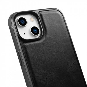 Гръб от естествена кожа iCARER Leather Oil Wax MagSafe - iPhone 14 черен - Img 9