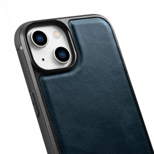 Гръб от естествена кожа iCARER Leather Oil Wax MagSafe - iPhone 14 Plus син - Img 9