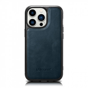 Гръб от естествена кожа iCARER Leather Oil Wax MagSafe - iPhone 14 Pro син - Img 1