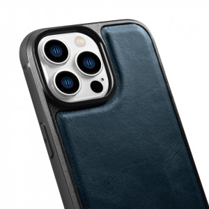 Гръб от естествена кожа iCARER Leather Oil Wax MagSafe - iPhone 14 Pro син - Img 9