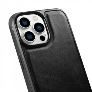 Гръб от естествена кожа iCARER Leather Oil Wax MagSafe - iPhone 14 Pro Max черен - Img 9