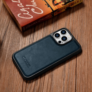Гръб от естествена кожа iCARER Leather Oil Wax MagSafe - iPhone 14 Pro син - Img 12