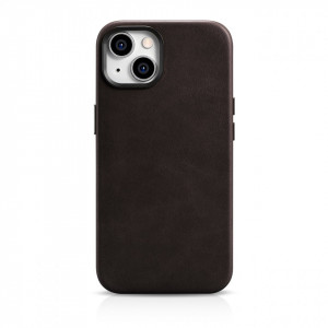 Гръб от естествена кожа iCARER Leather Oil Wax Premium MagSafe - iPhone 14 Plus кафяв - Img 1