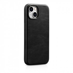 Гръб от естествена кожа iCARER Leather Oil Wax Premium MagSafe - iPhone 14 черен - Img 5