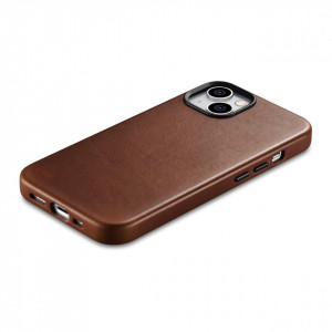 Гръб от естествена кожа iCARER Leather Oil Wax Premium MagSafe - iPhone 14 Plus кафяв - Img 3