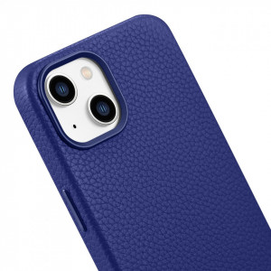 Гръб от естествена кожа iCARER Litchi Premium MagSafe - iPhone 14 Plus тъмносин - Img 10