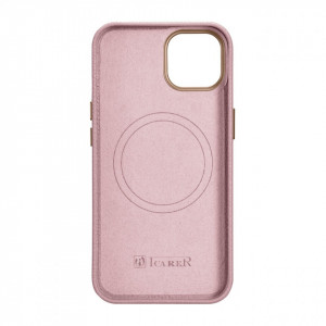 Гръб от естествена кожа iCARER Litchi Premium MagSafe - iPhone 14 Plus розов - Img 3