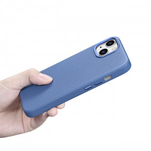 Гръб от естествена кожа iCARER Litchi Premium MagSafe - iPhone 14 светлосин - Img 20