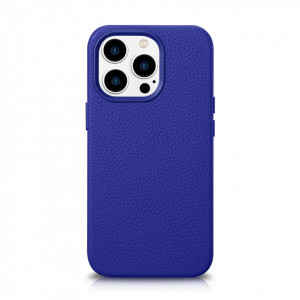 Гръб от естествена кожа iCARER Litchi Premium MagSafe - Leather Case - iPhone 14 Pro Max тъмносин - Img 1