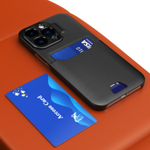 Гръб със стойка и джоб за карти Leather Stand - iPhone 14 Pro черен - Img 5