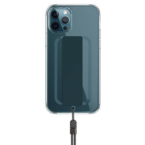 Гръб с лентов държач и каишка UNIQ Heldro с антимикробно покритие - iPhone 12 / 12 Pro прозрачен - Img 1