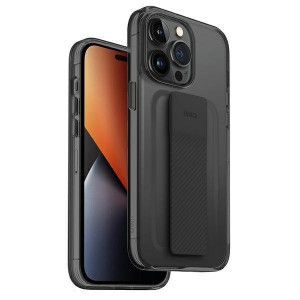 Гръб с лентов държач и каишка UNIQ Heldro с антимикробно покритие - iPhone 14 Pro Max черен дим - Img 1