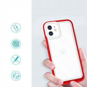 Гръб Clear 3в1 с гел рамка - iPhone 12 червен - Img 2