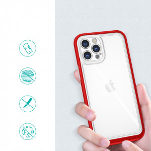 Гръб Clear 3в1 с гел рамка - iPhone 12 Pro червен - Img 2